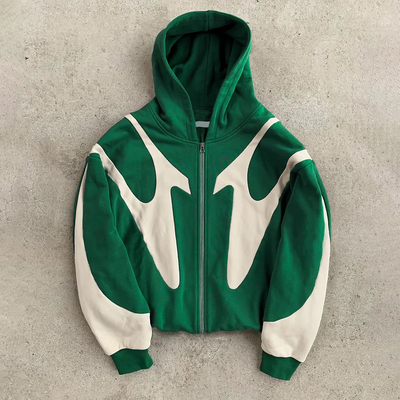 satın al Özel 100% Pamuk Fransız Terry Ağır Ağırlık 500gm Fazla Boylu Zip Up Vintage Kapüşon Erkek Patchwork Kapüşon online manufacture