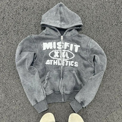 satın al Custom Vintage Stone Washed Applique Patchwork Embroidery Hoodies Ağır Pamuk Gri Kesilmiş Zip Up Distressed Hoodie online manufacture