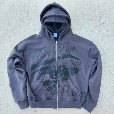 satın al Özel Ekran Baskı Logo 100% Pamuk Fransız Terry Büyük Boylu Kapüşon Kutusu Kırılmış Zip Up Üçlü Kapüşon Kapüşon Erkekler için online manufacture