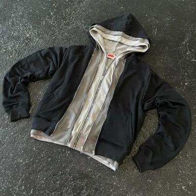 satın al Üretici Özel Fransız Terry Pamuk Kutusu Unisex Taş Yıkama Hoodies Ağır Kilo Çift Katman Üç Katman Zip Up Boş Hoodie Erkekler online manufacture