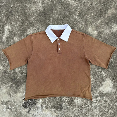 satın al Yüksek Kalite Üretici 100% Pamuk Vintage Asit Yıkama Kutusu Kesilmiş Tişört Özel Erkek Kısa Kollu Polo Tişört online manufacture