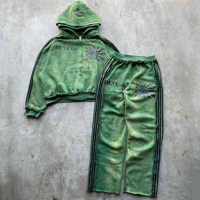 satın al Özel Vintage Asit Yıkama Ters Dikiş Çift Başlıklı Kapüşonlular Ve Sweatpants Seti Erkek Eşofman Koşu Seti Eşofman Erkekler için online manufacture