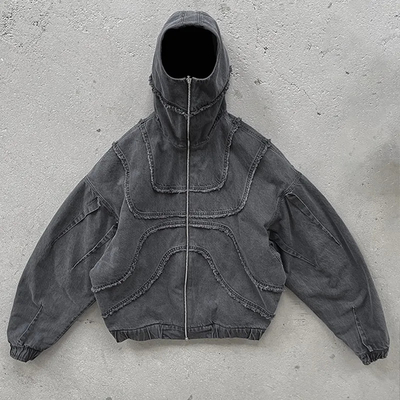 satın al Kişiselleştirilmiş Zipper Stone Yıkanmış Sıkıntılı 100% Pamuk Canvas Zip Up Hoodies Erkekler İçin online manufacture