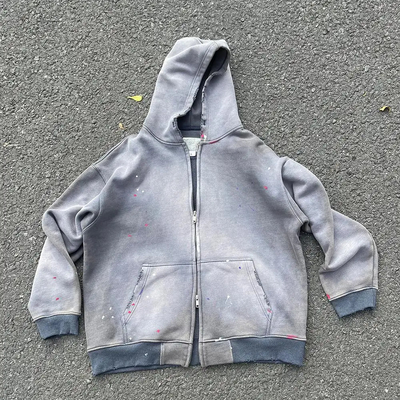 satın al Özel Erkekler Ağır Ağırlıklı Büyük Boyutlu Bitki Kutusu Zip Up Taş Asit Yıkama Sıkıntılı Kapüşon Unisex Güneş Solunur Zipper Vintage Sweatshirt online manufacture