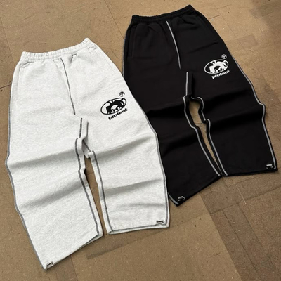 satın al Özel 500 Gsm Fransız Terry Geniş Bacaklı Spor Pantolonları nakış Düzenlenebilir Çizgi Manşet Çantalı Track Pantolonlar Erkekler İçin online manufacture