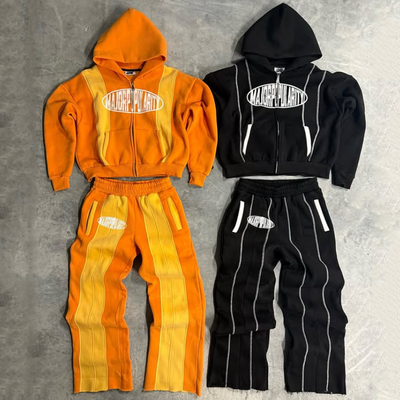satın al Özel Renkli Bloklu Ter Kostümleri Patchwork Kapüşon ve Ter Pantolonları Erkekler için Ağır Ağırlıklı Çantalı Spor Kostümleri Kadınlar online manufacture