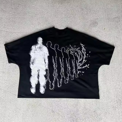 satın al 2025 Özel Grafik Ekibi Boyun Düşük Omuz Ağır Kilo T-shirt Erkekler İçin Büyük Boylu Kürtlü Box Fit T-shirt online manufacture