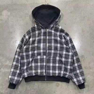 satın al Özel Asit Yıkama Kırıklı Flanel Fermuarlı Kapüşon Ceket Çift Katman Geri Dönüştürülebilir Kapüşon Kapüşon % 100 Pamuk online manufacture