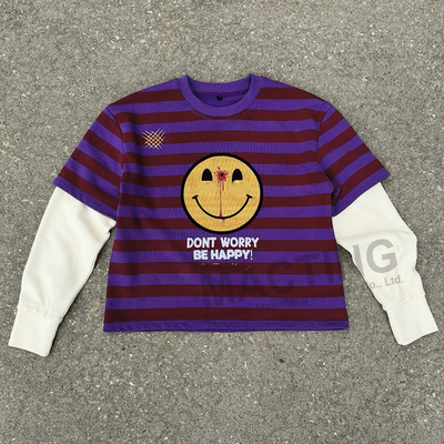 satın al Özel Üretici DTG Baskı Pamuk Tricot Kutusu Tişört Rugby Şerit Çift Katman Waffle Uzun Kollu Erkek Tişört online manufacture