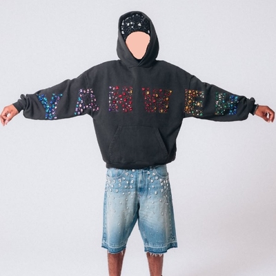 satın al Özel Kristaller Ağır Ağır Vintage Y2K Sokak Giysileri Pullover Kapüşon 500 Gsm Pamuk Terry Erkekler Rhinestone Kapüşon online manufacture