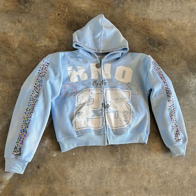satın al Özel Kadınlar Erkekler Unisex 100% Pamuk Ağır Ağırlık 500 Gsm İpek Ekran Yazdırma Oversize Box Zip Up Rhinestone Hoodie online manufacture