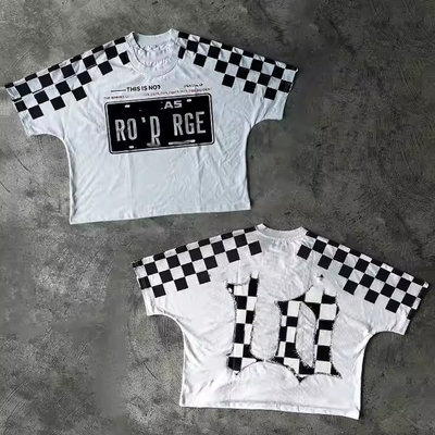 satın al Tişört Üreticisi Özel Ekose Vintage Çift Katmanlı %100 Pamuklu Büyük Boy Kutulu Yüksek Kaliteli Sokak Giyim Kırpılmış Erkek Tişörtleri online manufacture