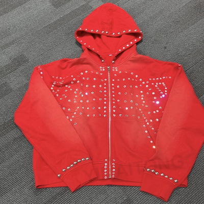 satın al Sokak Giysileri Rhinestone Erkekler Hoodie Özel Güneş Solmuş Elmas Çanta Ceket online manufacture
