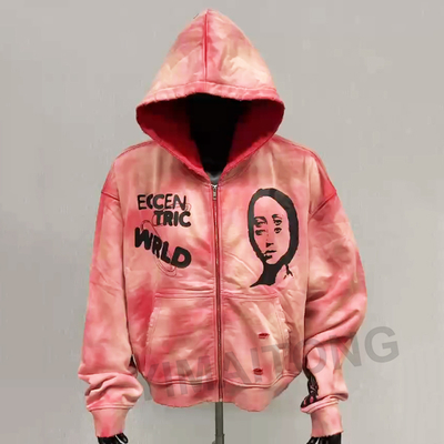 satın al Erkeklerin Vintage Asit Yıkama Güneş solmuş Büyük Kapüşonlu ve Zip Açık Fransız Terry Sokak Giysileri online manufacture
