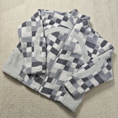 satın al Özel Yüksek Kaliteli Sokak Giyim Kış Yama İşi Ekose Sıcak Polar Fermuarlı Kabarık Kapüşonlu Astarlı Batik Şönil Ceket online manufacture