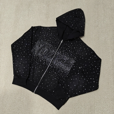 satın al Custom Bulk Luxury Shining Gemstone Oversized Rhinestone Zip up Hoodie Acid Wash Vintage Streetwear Zipped Hoodie for Men online manufacture