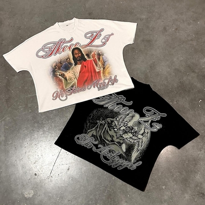 DTG Print Logo Hip Hop Sokak Giysileri Erkekler Tişört Kadınlar Ağır Kilo Pamuk