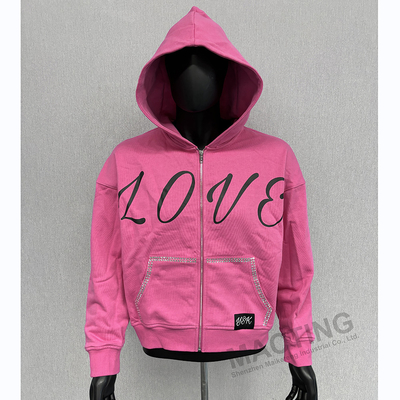 Özel Y2K Sokak Giysileri % 100 Pamuk Ağır Kilo Büyük Boylu Kapüşonlar İpek Ekran Yazdırma Rhinestone Box Zip Up Kapüşon