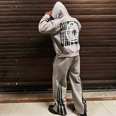 Özel Ekran Baskı Rhinestone Spor takım elbiseleri Fermuar Asit Yıkama Sweatsuit Vintage Kapüşon Spor spor spor pantolonları ve erkekler için kapüşon seti