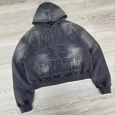 Oem Giyim Üreticileri Pullover Pamuk Güneş Solmuş Büyüklüklü Sokak Giysileri Vintage Asit Yıkama Sıkıntılı nakışlı kapüşonlar