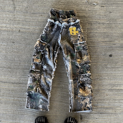 Özel Çifte Bel Ağır Kıyafet Pamuk Vintage Asit Yıkama Ter Pantolonları Çektiği Rhinestone Geniş Bacaklı Erkekler için Ter Pantolonları