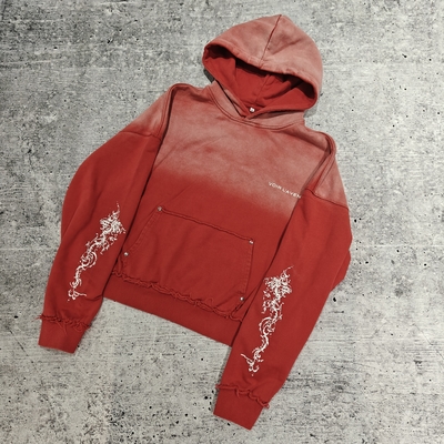 Özel Baskılı Çift Taraflı Dikişli Kazak Fransız Havlu Ağır Yıpranmış Asit Yıkama Güneş Solması Yıkanmış Erkek Kapüşonlu